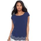 Women's Elle&trade; Printed Crepe Top, Size: Large, Blue (navy)