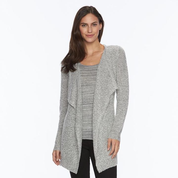 Women's Ab Studio Marled Boucle Cardigan, Size: Xlrg Av/rg, Light Grey