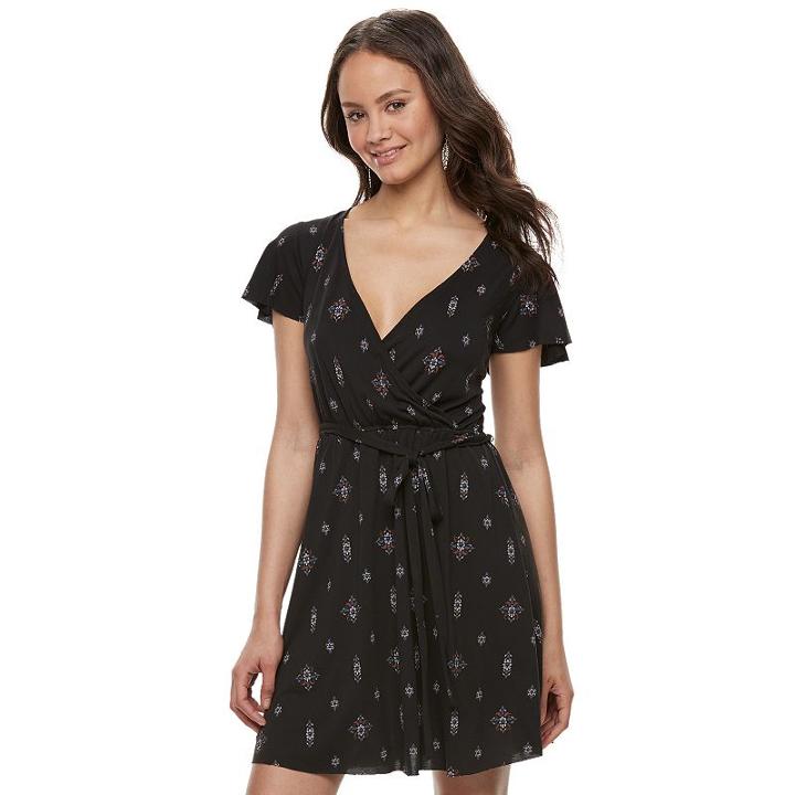 Juniors' Mudd&reg; Faux-wrap Dress, Teens, Size: Large, Black