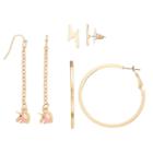 Mudd&reg; Unicorn Drop, Lightning Bolt Stud & Hoop Nickel Free Earring Set, Women's, Gold