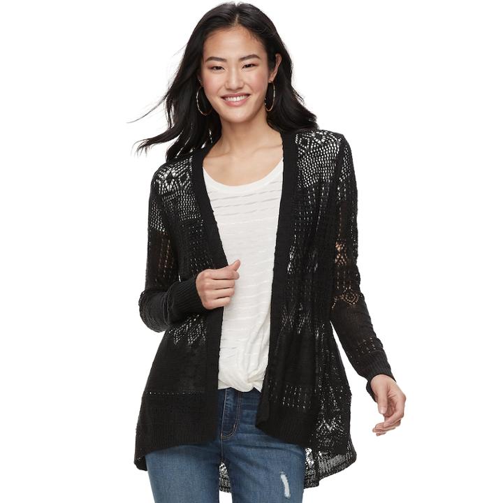 Juniors' Candie's&reg; Pointelle Cardigan, Teens, Size: Small, Black