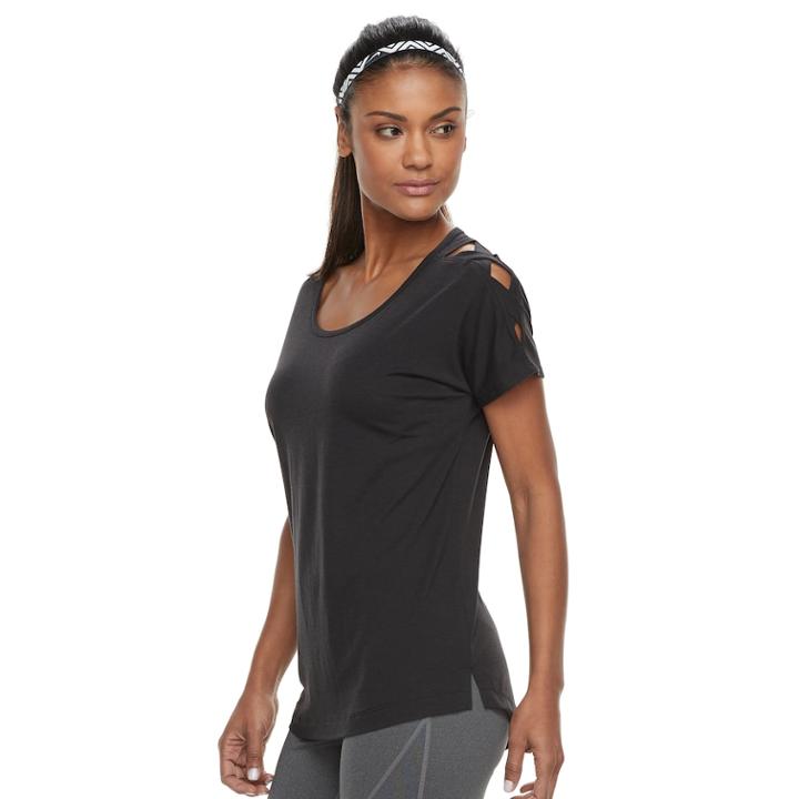Women's Tek Gear&reg; Lattice Shoulder Short Sleeve Tee, Size: Xl, Black