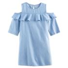 Girls 4-8 Sonoma Goods For Life&trade; Denim Cold Shoulder Ruffle Dress, Girl's, Size: 5, Med Blue