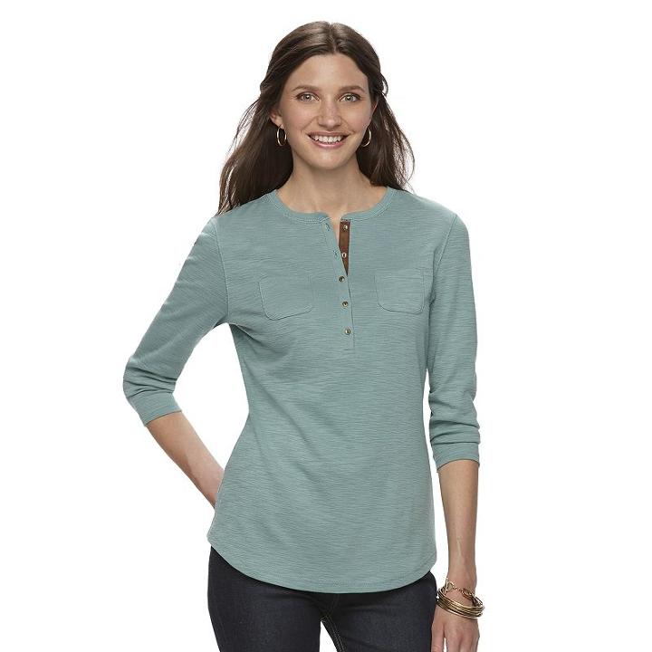 Women's Chaps Slubbed Henley, Size: Xs, Blue