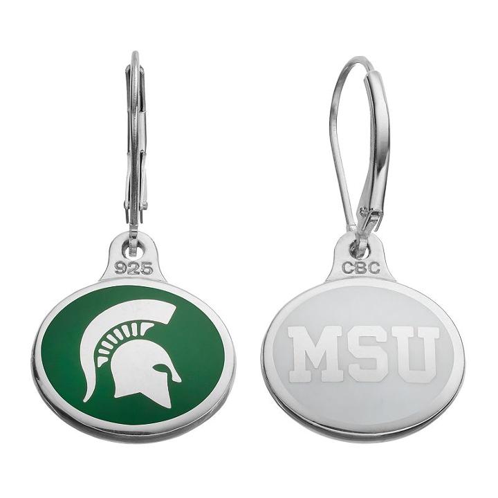 Fiora Michigan State Spartans Sterling Silver Team Logo Drop Earrings, Girl's, Green