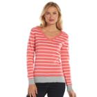 Women's Caribbean Joe Striped V-neck Sweater, Size: Large, Light Pink