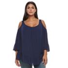 Plus Size World Unity Cold-shoulder Gauze Top, Women's, Size: 1xl, Blue Other