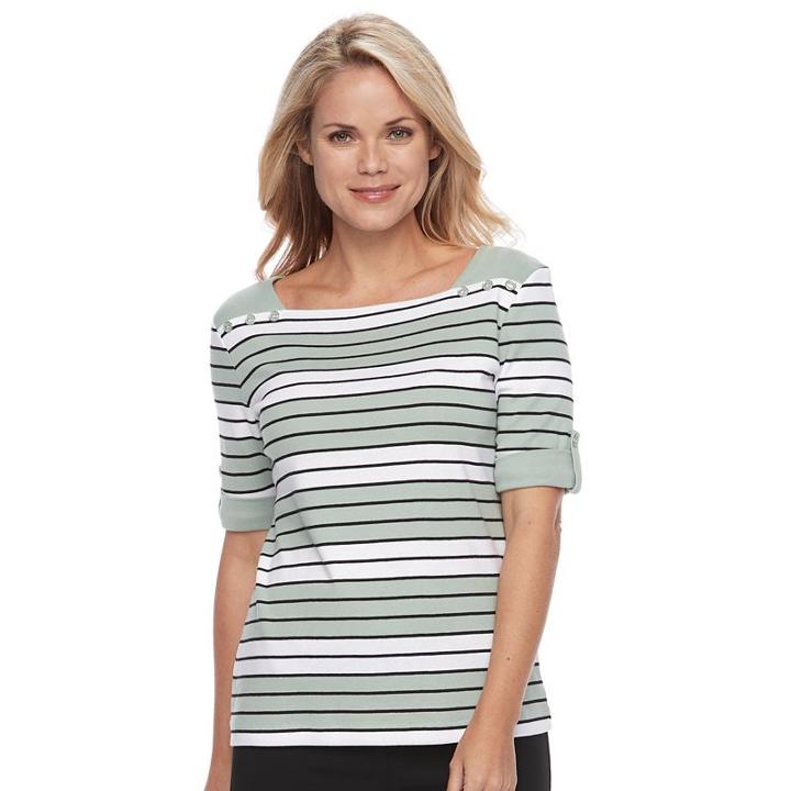 Petite Croft & Barrow&reg; Embellished Squareneck Tee, Women's, Size: S Petite, Med Green
