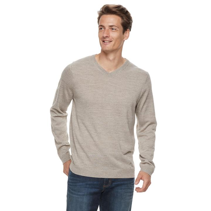 Men Apt. 9&reg; Wool-blend Merino V-neck Sweater, Size: Medium, Med Beige