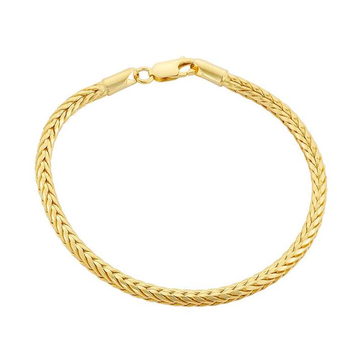 14k Gold Over Silver Foxtail Chain Bracelet - 7.5 In, Women's, Size: 7.5, Yellow
