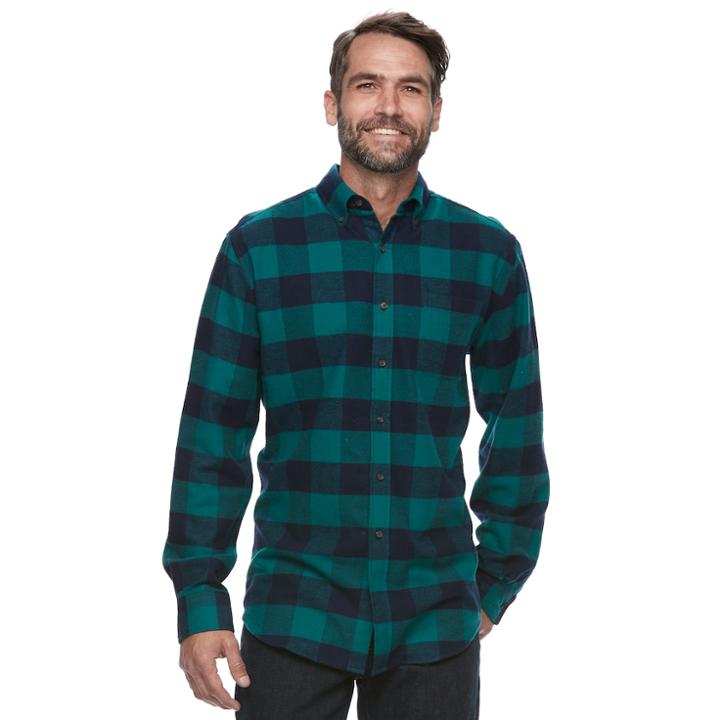 Men's Croft & Barrow&reg; True Comfort Plaid Classic-fit Flannel Button-down Shirt, Size: Xxl, Med Green
