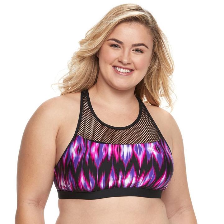 Plus Size N Ikat Mesh Bikini Top, Women's, Size: 3xl, Black