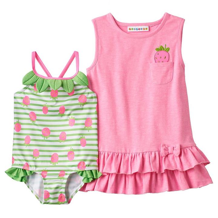 Toddler Girl Wippette Strawberry Cover Up & One-piece Swimsuit Set, Size: 4t, Med Purple