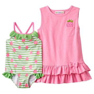 Toddler Girl Wippette Strawberry Cover Up & One-piece Swimsuit Set, Size: 4t, Med Purple