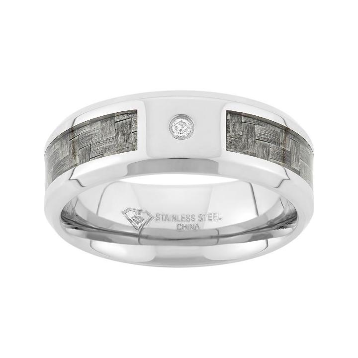 Diamond Accent Stainless Steel And Carbon Fiber Wedding Band - Men, Size: 7, Grey