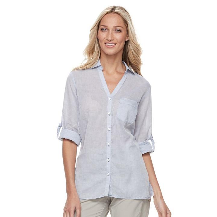 Women's Columbia Wiley Mesa Striped Roll-tab Shirt, Size: Medium, Drk Purple