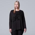 Plus Size Simply Vera Vera Wang Asymmetrical Flocked Sweatshirt, Women's, Size: 1xl, Black
