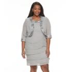 Plus Size Le Bos Tiered Georgette Evening Dress & Jacket Set, Women's, Size: 22 W, Silver