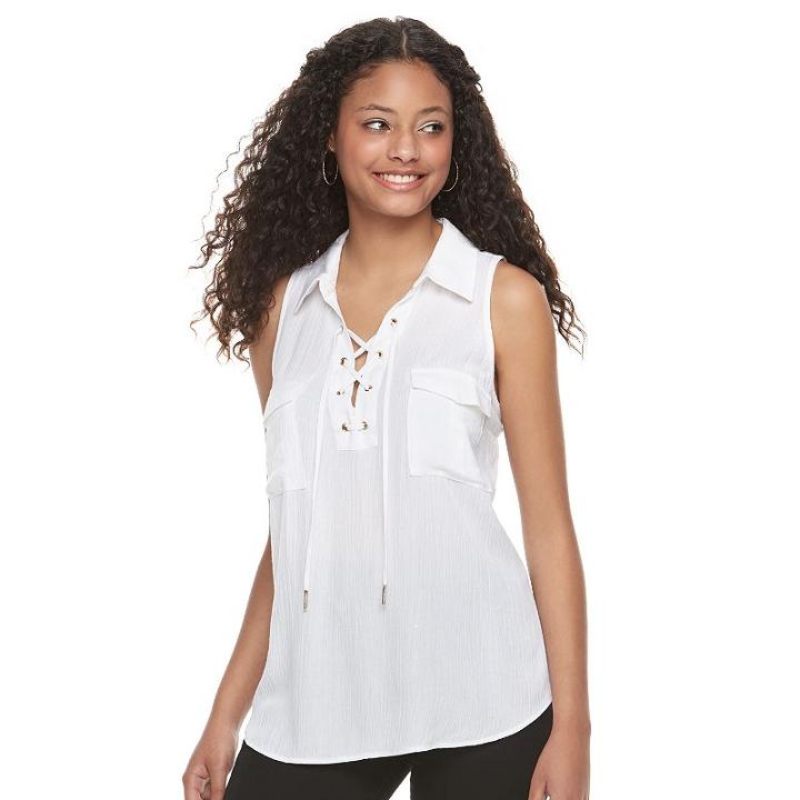 Candie's, Juniors' &reg; Solid Lace-up Top, Girl's, Size: Medium, White Oth