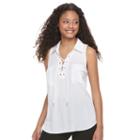 Candie's, Juniors' &reg; Solid Lace-up Top, Girl's, Size: Medium, White Oth
