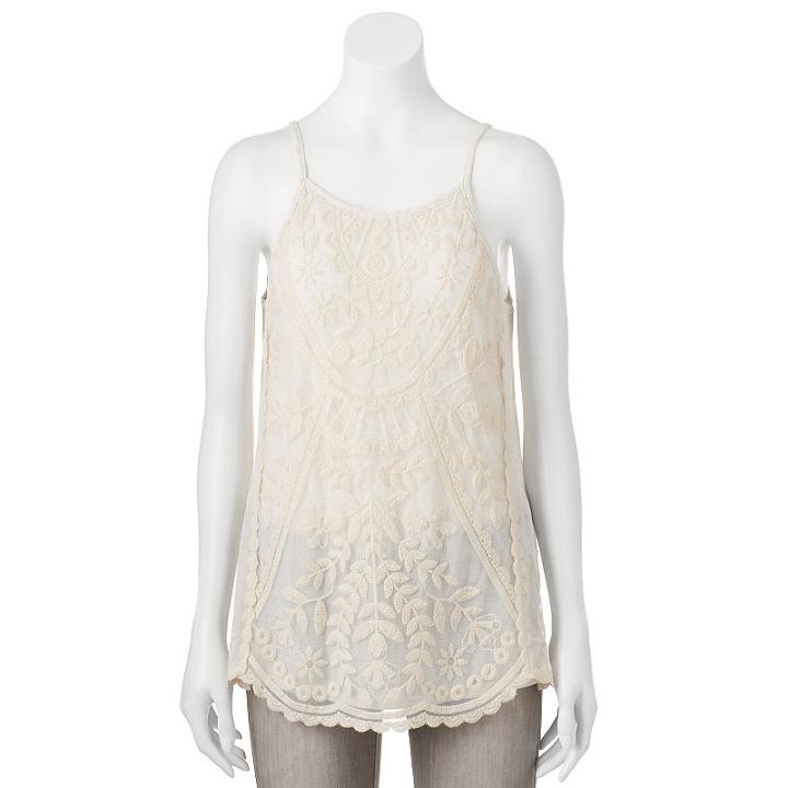 Juniors' Rewind Embroidered Cage Back Tank, Teens, Size: Medium, Lt Beige