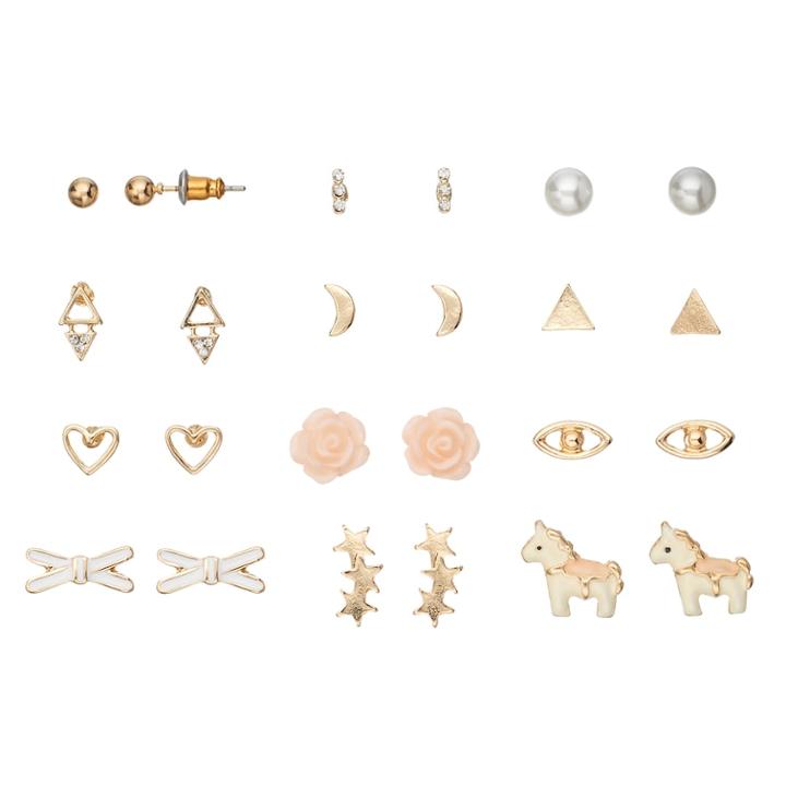 Mudd&reg; Unicorn, Heart & Star Stud Earring Set, Women's, Gold