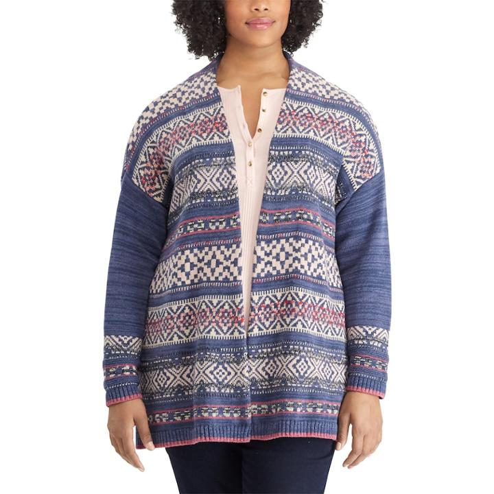 Plus Size Chaps Fairisle Open-front Cardigan, Women's, Size: 1xl, Blue (navy)