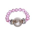Crystal Avenue Silver-plated Simulated Pearl And Crystal Stretch Ring - Made With Swarovski Crystals, Women's, Red