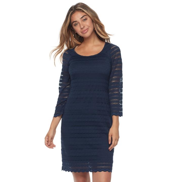 Women's Ronni Nicole Striped Lace Sheath Dress, Size: 6, Blue (navy)