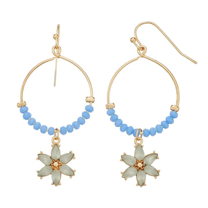 Lc Lauren Conrad Nickel Free Flower & Beaded Hoop Drop Earrings, Women's, Blue
