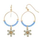 Lc Lauren Conrad Nickel Free Flower & Beaded Hoop Drop Earrings, Women's, Blue