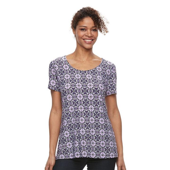 Women's Croft & Barrow&reg; Scoopneck Jacquard Top, Size: Large, Brt Purple