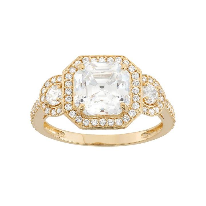 10k Gold Cubic Zirconia Halo Engagement Ring, Women's, Size: 10, White