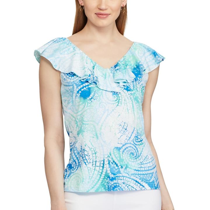 Women's Chaps Printed Ruffled Top, Size: Xl, Pink Ovrfl