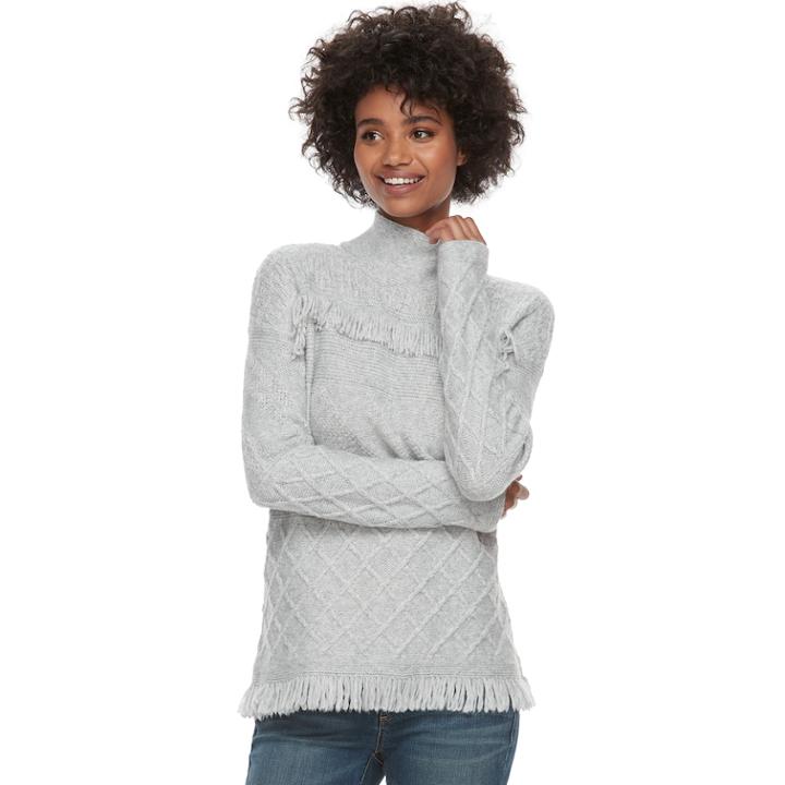 Women's Sonoma Goods For Life&trade; Fringe Cable-knit Mockneck Sweater, Size: Xxl, Light Grey