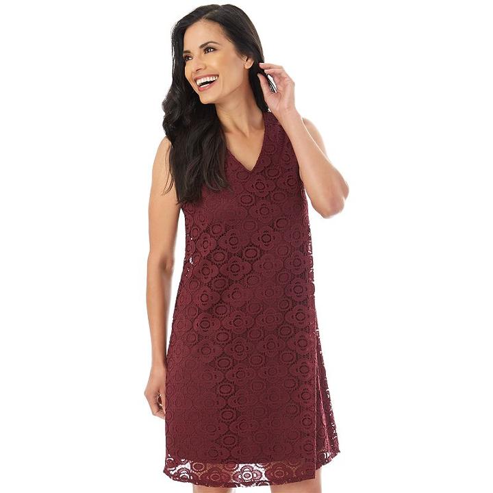 Women's Apt. 9&reg; Geometric Lace Swing Dress, Size: Regular, Dark Red
