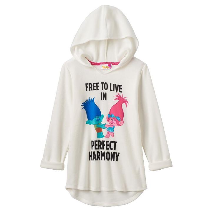 Girls 7-16 Dreamworks Trolls Perfect Harmony Graphic Tunic Hoodie, Girl's, Size: Medium, White Oth
