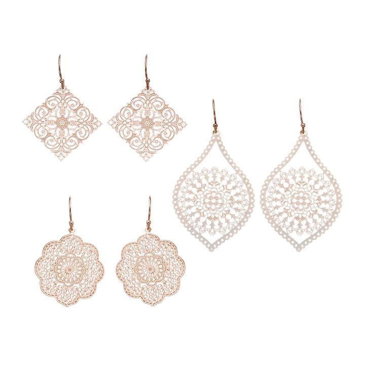 Nickel Free Filigree Drop Earring Set, Women's, Pink