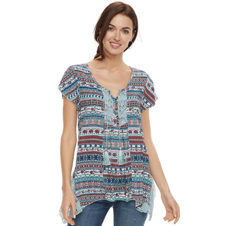 Women's World Unity Flutter Henley Top, Size: Small, Blue (navy)