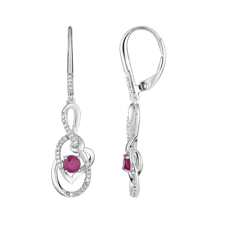10k White Gold Ruby & 1/5 Carat T.w. Diamond Earrings Heart Drop Earrings, Women's, Red