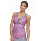 Women's Free Country Printed Quarter-zip Tankini Top, Size: Medium, Pink Other