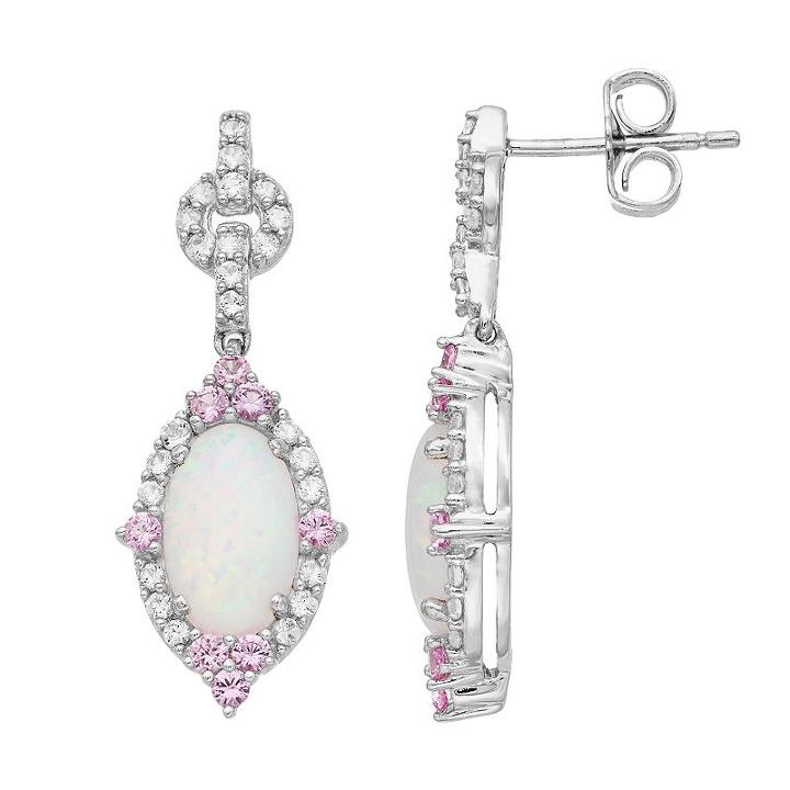 Sterling Silver Lab-created Opal, Pink Sapphire & White Sapphire Drop Earrings, Women's