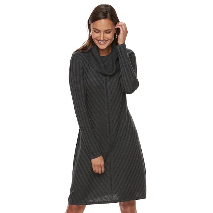 Women's Dana Buchman Mitered Cowlneck Sweater Dress, Size: Large, Med Grey