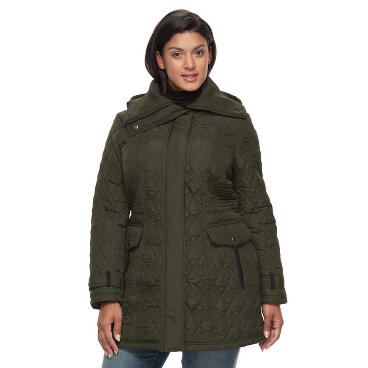 Plus Size Weathercast Hooded Quilted Walker Jacket, Women's, Size: 3xl, Green