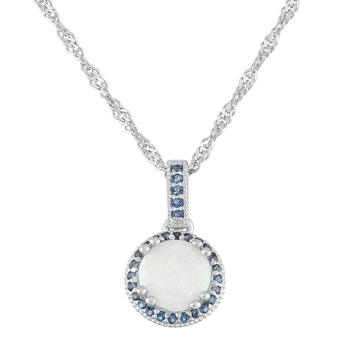 Sterling Silver Simulated Opal & Lab-created Sapphire Halo Pendant, Women's, Size: 16, White