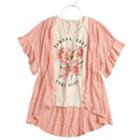 Girls 7-16 & Plus Size Self Esteem Graphic Tank Set With Kimono & Necklace, Size: Xl, Brt Pink