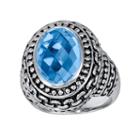 Sterling Silver Textured Blue Topaz Oval Frame Ring, Women's, Size: 7