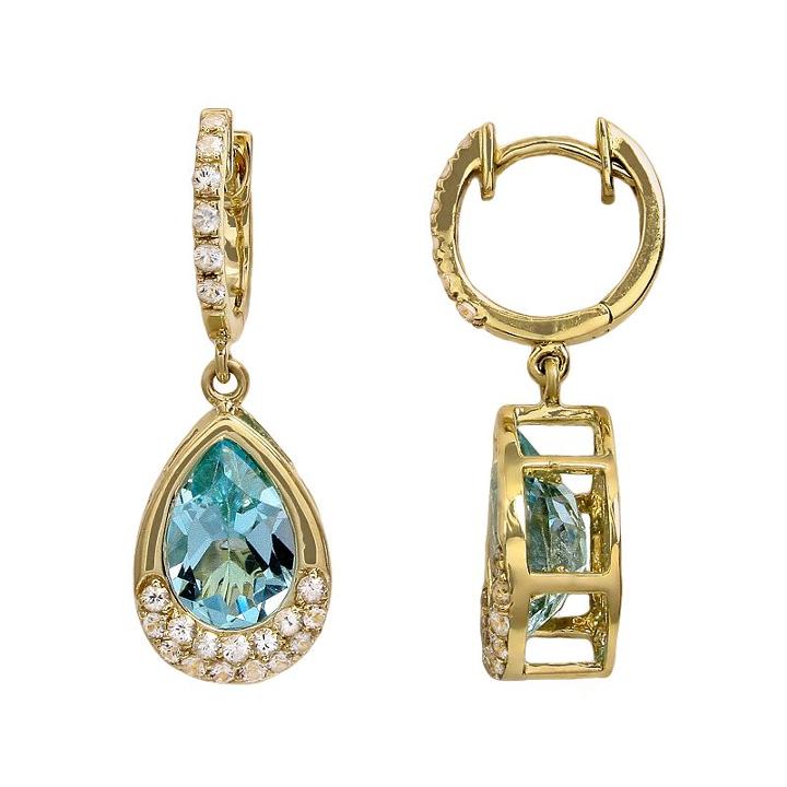 10k Gold Sky Blue Topaz And White Sapphire Teardrop Earrings, Women's