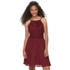 Juniors' Lily Rose Lace Halter Skater Dress, Teens, Size: Small, Dark Red