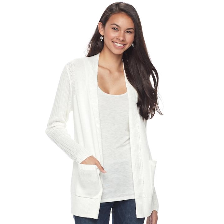 Juniors' So&reg; Rib Sleeve Open Front Cardigan, Teens, Size: Large, White Oth